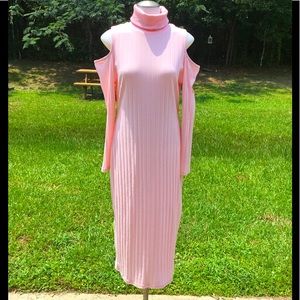 Pink Open Shoulder Long Sleeve Dress